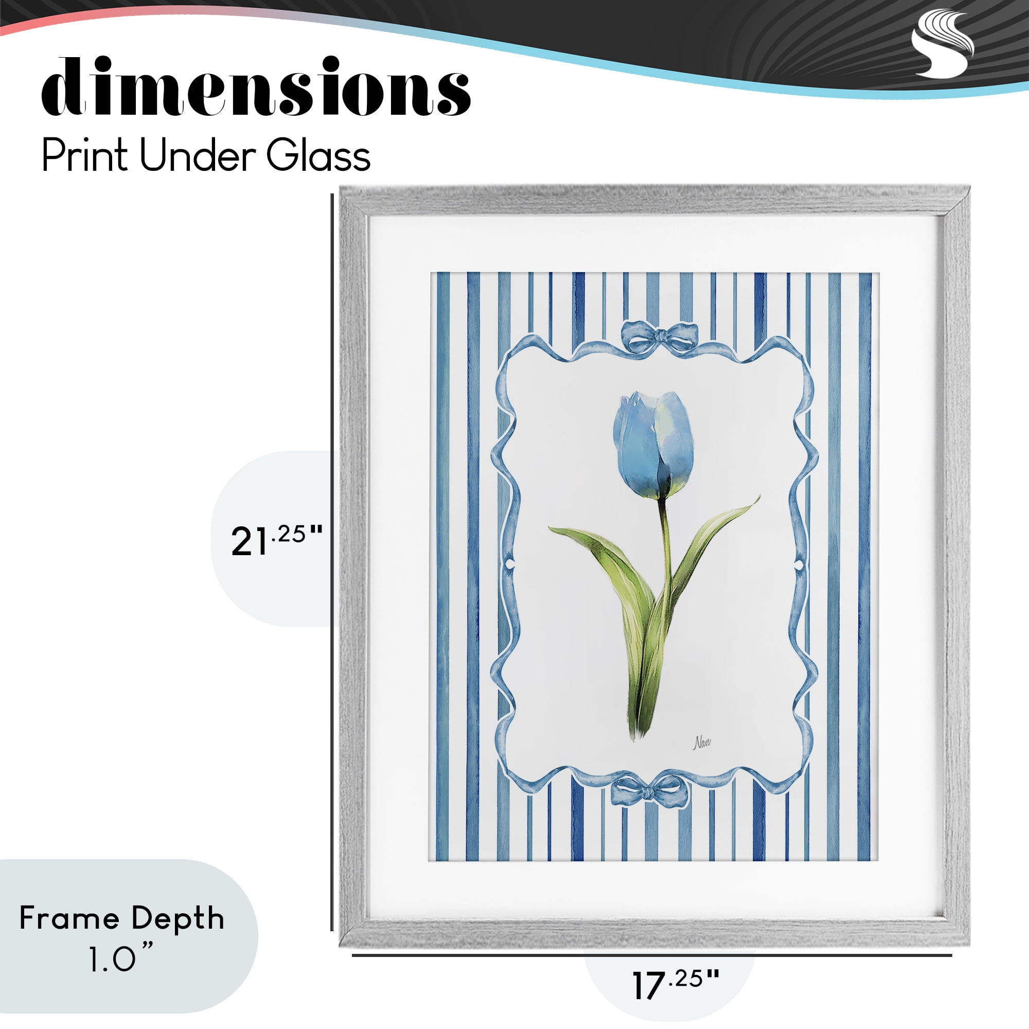 Stupell Industries Single Blue Tulip Stripes Gray Framed Print Under Glass, design by Nan