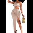 thumbnail image 2 of Vestido de un Hombro Sin Mangas con Abertura en Color Albaricoque XL, 2 of 10