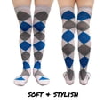 thumbnail image 5 of COUVER Women’s Thigh High Over Knee Fashion Argyle Socks, White Gray Bright Blue, Medium, 2 Pairs, 5 of 8