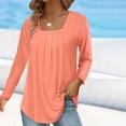 thumbnail image 5 of Baqcunre Women's Solid Color Pleated Square Collar Long Sleeve T-Shirt Womens Clothes T Shirts for Women Womens Shirts Womens Tops,Pink,Xxl, 5 of 8