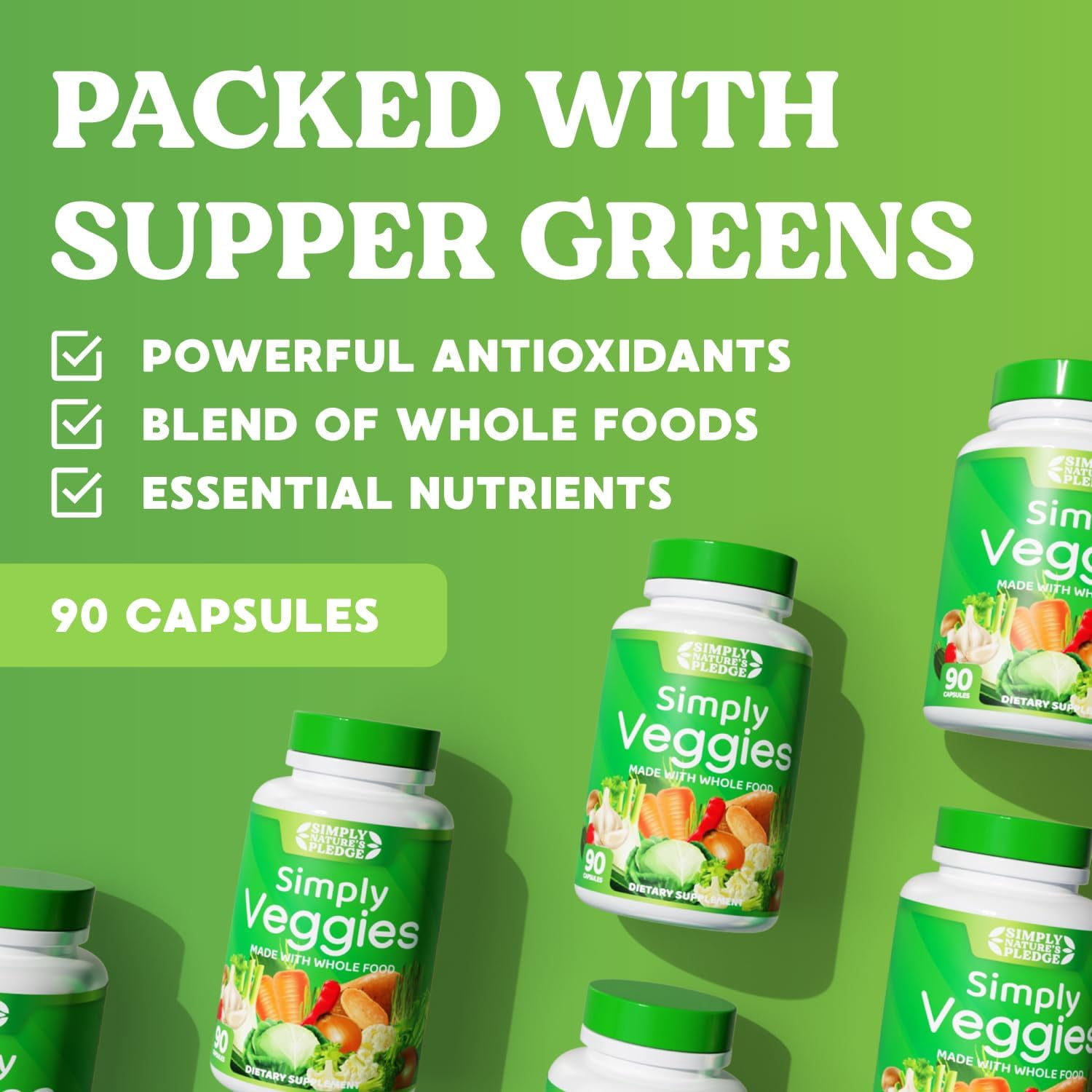 Simply Nature's Pledge - Made with Whole Food Superfoods, Packed with Beta Carotene & 18 Different Vegetables - 100% Soy Free - 90 Veggie Capsules