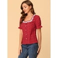 thumbnail image 4 of INSPIRE CHIC Blouse à Manches Courtes Bouffantes avec Col Contrasté en Dentelle Imprimée Florale pour Femmes, 4 of 6