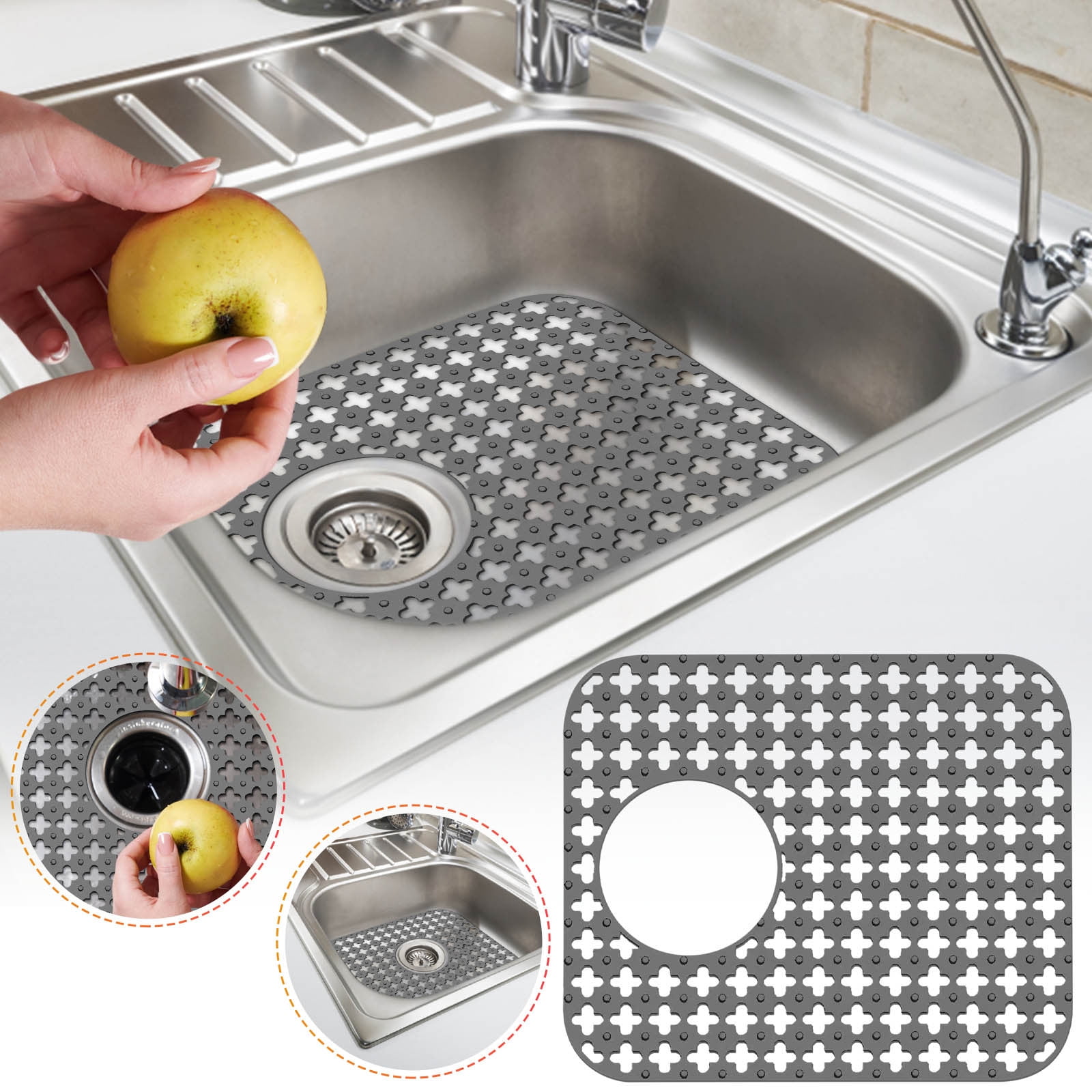 Sink Protectors for Kitchen Sink, 28 * 15'' Silicone Sink Mats for Bottom  of Farmhouse Stainless Steel Porcelain with Rear Drain Hole for Sink Bowl 