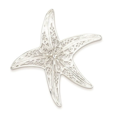 925 Sterling Silver Fancy Starfish Polished Charm Pendant 52mm x 52mm