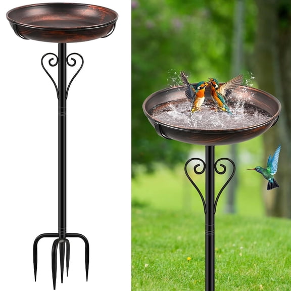 Metal Bird Bath for Outdoor Use, Vintage Freestanding Birdbath with Metal Stake, 5-Pronged Base Bird Feeder Bowl for Outdoor Garden, Patio, Yard, and Lawn Decor