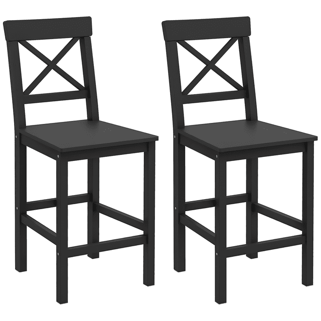 HOMCOM Counter Height Bar Stools Set of 2 with Cross Back and Footrest