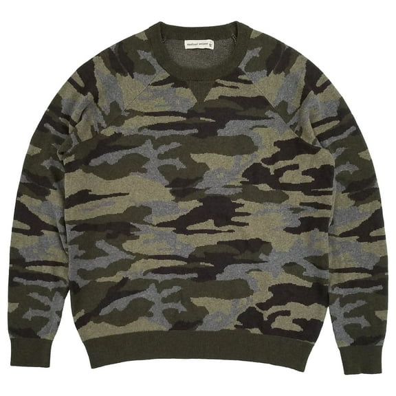 Mutual Weave Mens Gray Green Camouflage Long Sleeve Raglan Pullover Sweater M
