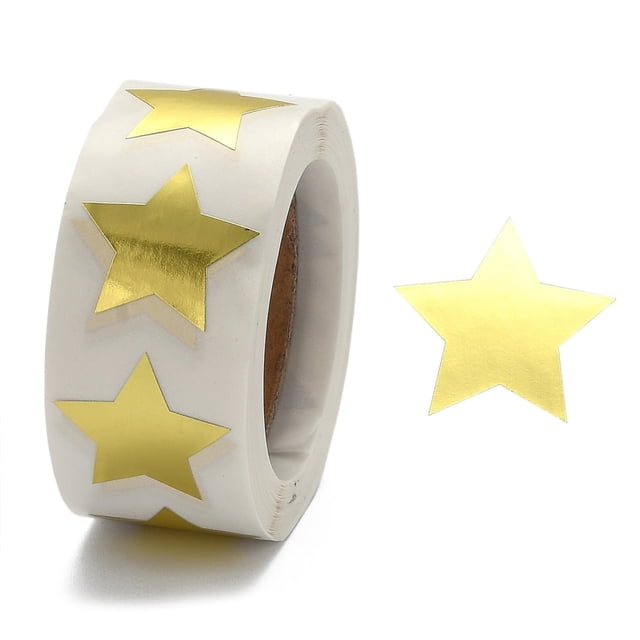 1 rollo de etiquetas adhesivas de papel con forma de estrella y lámina metálica, etiquetas adhesivas con forma de estrella para escribir, suministros para profesores, dorado, 24 x 23,5 mm, 500