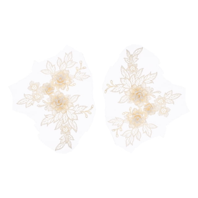 Uxcell 2 Pcs Apliques de Encaje de Flores 3D Parche de Encaje Bordado Adición de Embellecimientos para Vestido de Novia Ropa Accesorios de Manualidades Decoración de Encaje, Beige (20cm)