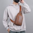 thumbnail image 5 of Djiypn Crossbody Sling Bag Men Women, Small PU Leather Casual Shoulder Backpack, Chest Daypack Satchel for Outdoor Hiking Travel, Khaki, 5 of 8