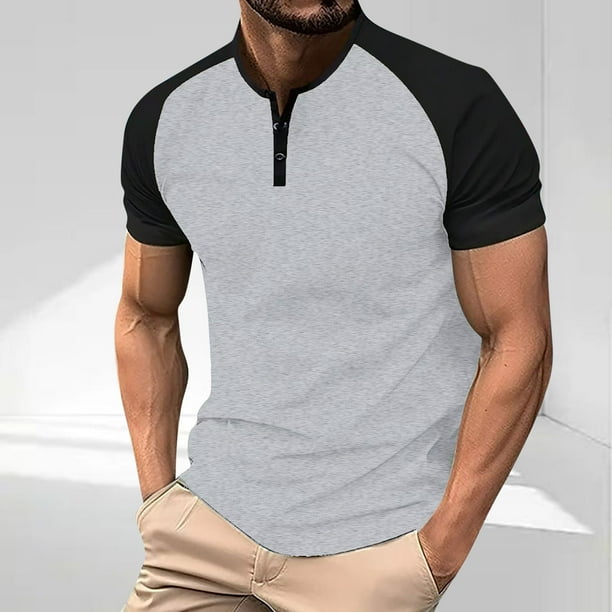 pstuiky Camisa de manga corta para hombre, Blusas deportivas informales de verano para hombre, de manga corta, color liso, con cuello en V camisas casuales para hombre m