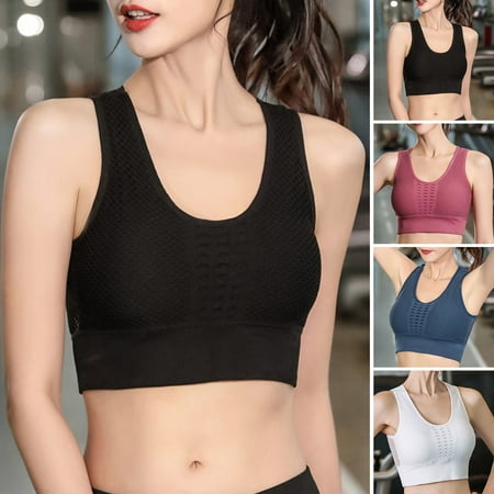 

LINMOUA Women s Mesh Padded Sports Bra Crop Tops Yoga Workout Gym Fitness Vest Shaper Blue