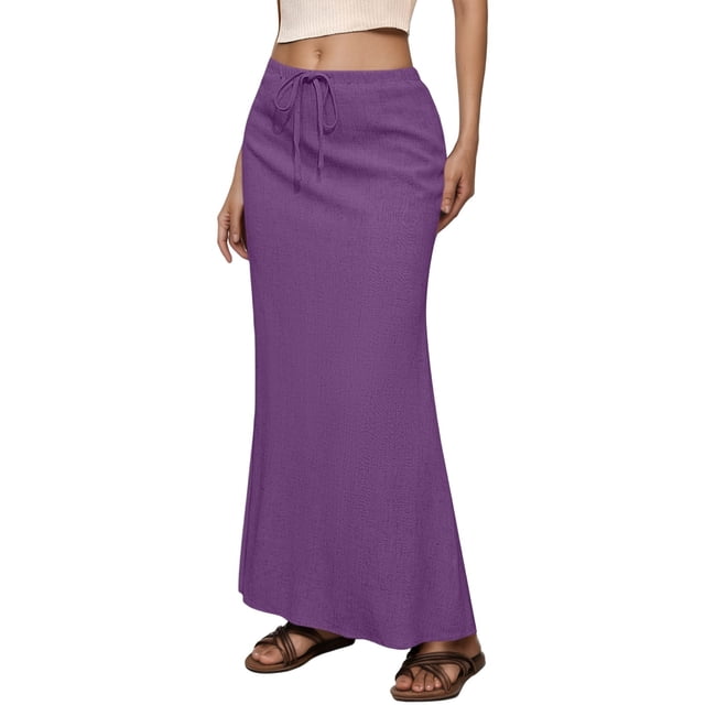 UANWENN Women's Casual High Waist Drawstring Elastic Waist Midi Skirt with Back Slit for Daily Spring Summer Basic Solid Skirt Light Skirt for Women Hot Tennis Skirt Mini Denim Skirt Denim Ruffle