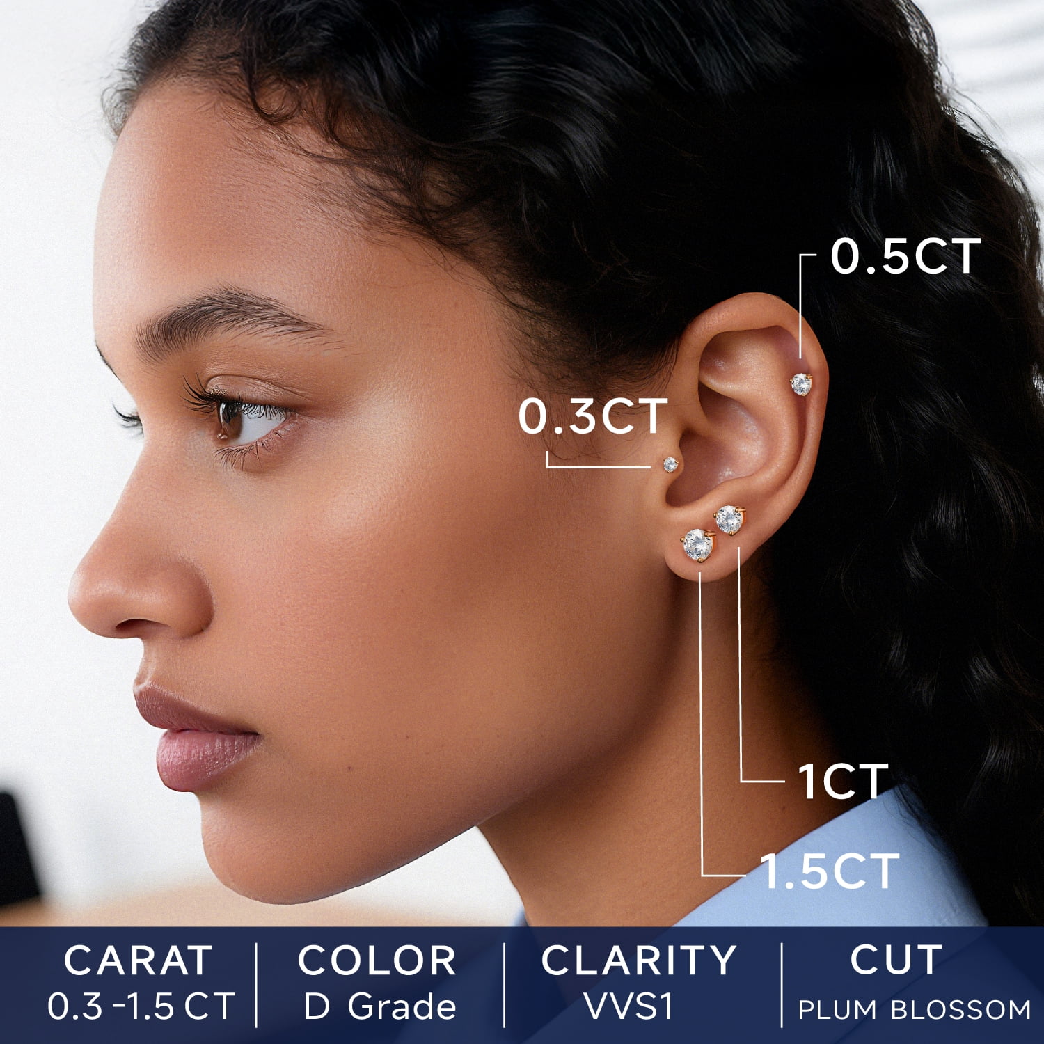 MomentWish Stud Earrings for Women, 14K Rose Gold Plated Moissanite Earrings Christmas Birthday Gift for Wife Mom Girlfriend