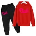 thumbnail image 2 of Sudadera con capucha para niños con estampado de letras rosas, abrigo y pantalones para niñas, 2 piezas, ropa de 3 a 12 años, conjunto deportivo de moda informal y encantador, 2 of 5