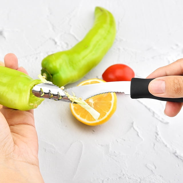 Oleegame 1PC Tomato Slicer And Lemon Slicer Stainless Steel Green Pepper Core Digging Pepper Kitchen Tool Silver