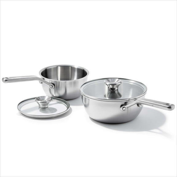 OXO Mira 4 Piece Oven Safe Stainless Steel Cookware Set, Silver