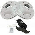 thumbnail image 2 of DAMAIJOY Disc Brake Rotor and Pad Set Kit Front Left Driver Right Passenger Side Ceramic Smooth Crossdrilled for Wrangler for Wagoneer for TJ for Grand Cherokee, 2 of 8