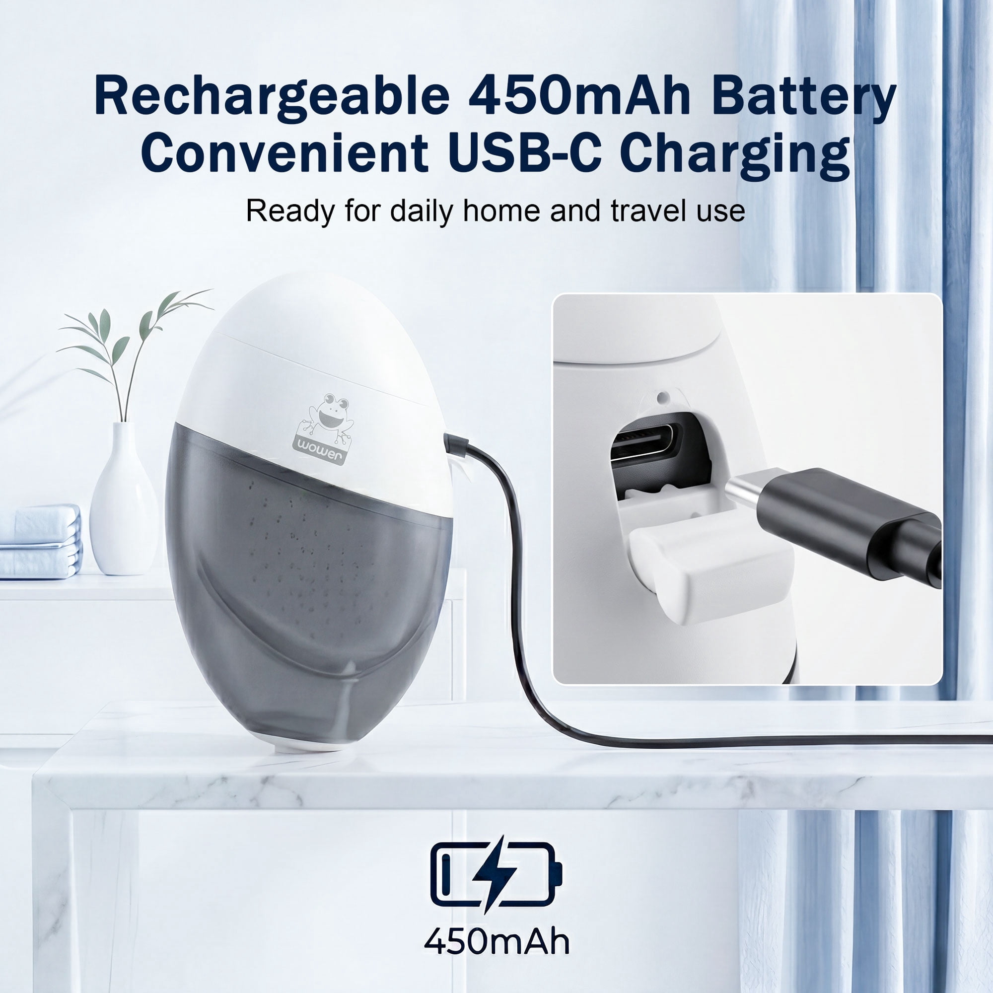 WOWER Rechargeable Electric Portable Bidet for Women, Handheld Travel Bidet Sprayer with 300mL Water Tank, USB Charging, 2 Adjustable Spray Modes