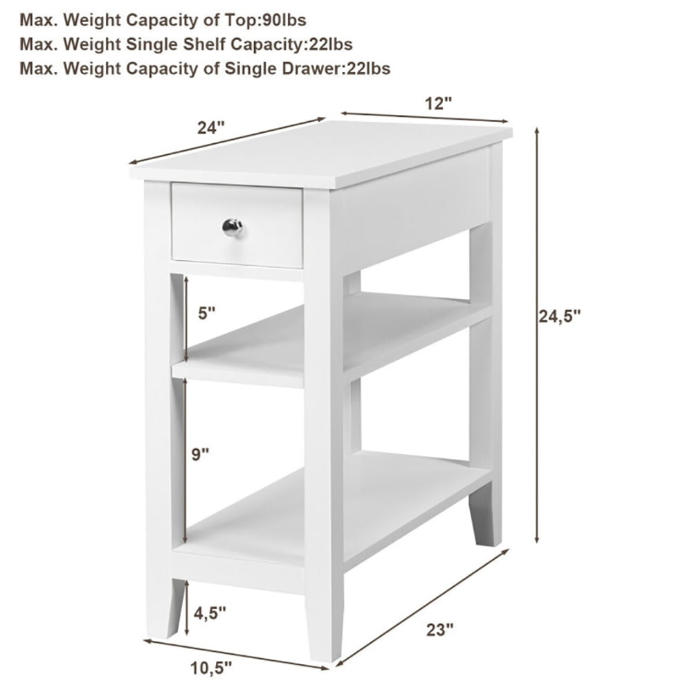 Finihen Nightstand, Bed Side Tables, 3-Tier Nightstand Bedside Table Sofa Side with Double Shelves Drawer, for Bedroom, White Finihen Nightstand, Bed Side Tables, 3-Tier Nightstand Bedside Table Sofa Side with Double Shelves Drawer, for Bedroom, White