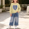 thumbnail image 6 of DJDLJWCJ 2 Piece Girls Casual Outfit Sets Cute Print Long Sleeve Crewneck Sweatshirt Elastic Waist Wide Leg Pants Set Yellow Size 2T, 6 of 6