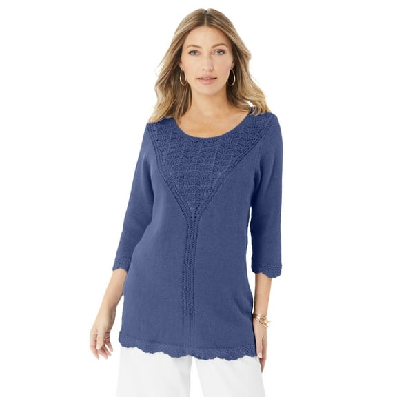 Roaman's Women's Plus Size Lace Knit Pullover Sweater