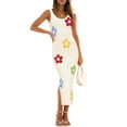 thumbnail image 1 of Vestido ZESICA de punto floral de verano, ajustado a media pierna, color albaricoque, para mujer, 1 of 7