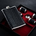 thumbnail image 6 of 6 -Piece Black Leather Wrap Stainless Steel Hip Flask Set, 6 of 8