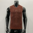 thumbnail image 3 of BADHUB Knitted Crochet Tank Tops for Men See Through Hollow Out V Neck Sleeveless Breathable Muscle Shirts Brown XXL, 3 of 4
