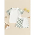 thumbnail image 4 of Suealasg Kids Boys Summer Shorts Set Short Sleeve Crew Neck Plaid T-shirt +Elastic Waist Shorts Toddler Boys 2Pcs Casual Outfit Set, 4 of 9
