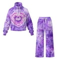 thumbnail image 5 of Yuyamidu Women's Tracksuits 2 Piece Outfits Matching Lounge Sets Loungewear Purple Tie-dye Drawstring Sweatshirt Wide Leg Sweatpants Sweatsuit for Yoga Golf Running Tops Bottoms Set Soft Comfy, 5 of 7
