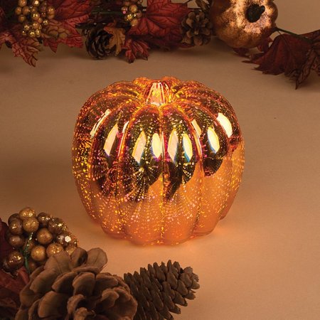 4" - Glass - Pumpkin - Galaxy Effect - LED - Battery Operated - Timer