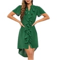 thumbnail image 1 of Birdeem Robe d'Été Unie à Boutons Mode Grande Taille à Manches Courtes Col en V, 1 of 9