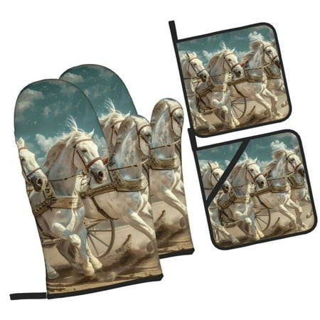 

Tebeau Roman Chariot Horse Race Print 4 Pcs Oven Mitts and Pot Holders 500°F High Heat Resistant Kitchen Oven Mitts with Pot holders Long Oven Mitts for Baking and Cooking