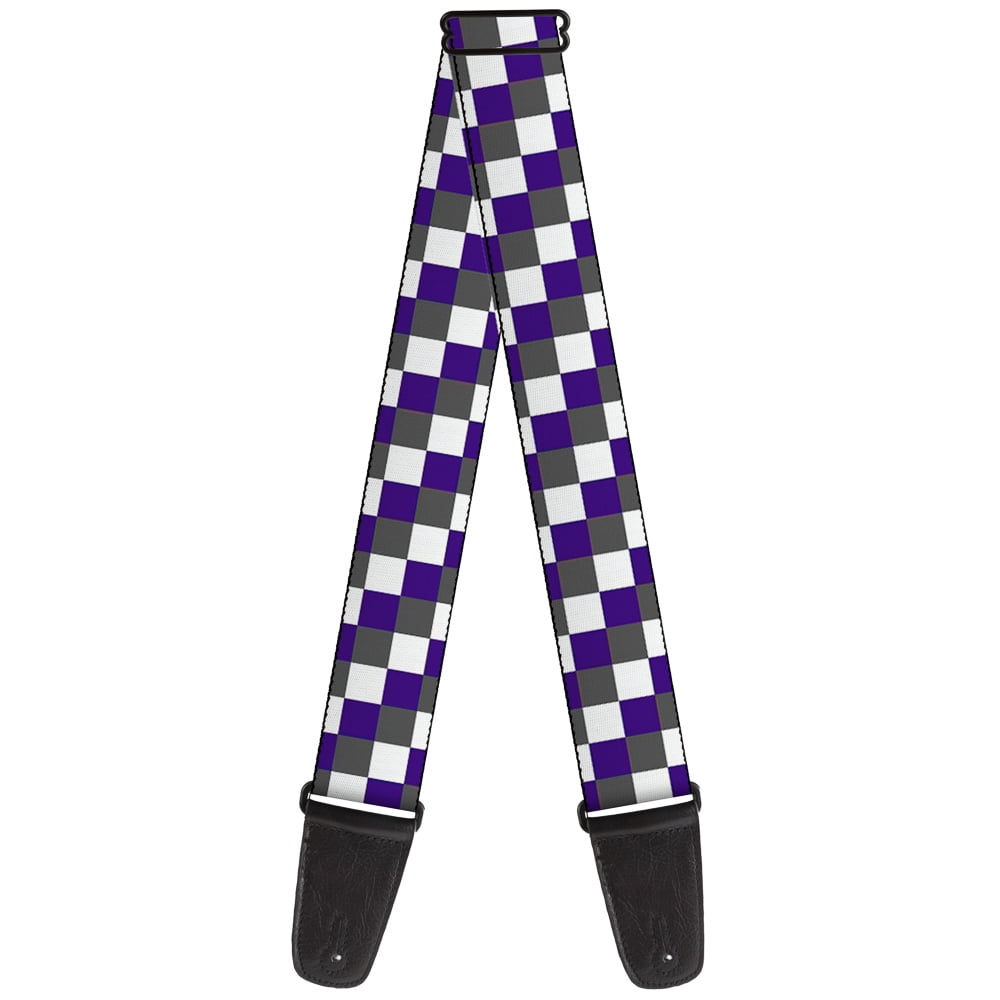 Buckle-Down Guitar Strap, Checker Gray Purple White, 2 Inches Wide