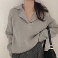 thumbnail image 2 of Suéter de cuello en V holgado a la moda coreana Rimocy, jersey de punto elegante de manga larga para mujer, camisetas de punto que combinan con todo para mantener el calor, 2 of 4