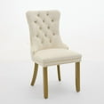 thumbnail image 3 of Mid-Century Modern Chairs with Lion Head Pull Ring,High-end Tufted Solid Wood Contemporary Velvet Upholstered Dining Chair with Golden Wooden Legs Nailhead Trim 2-Pcs Set,Beige,SW1201BG, 3 of 20