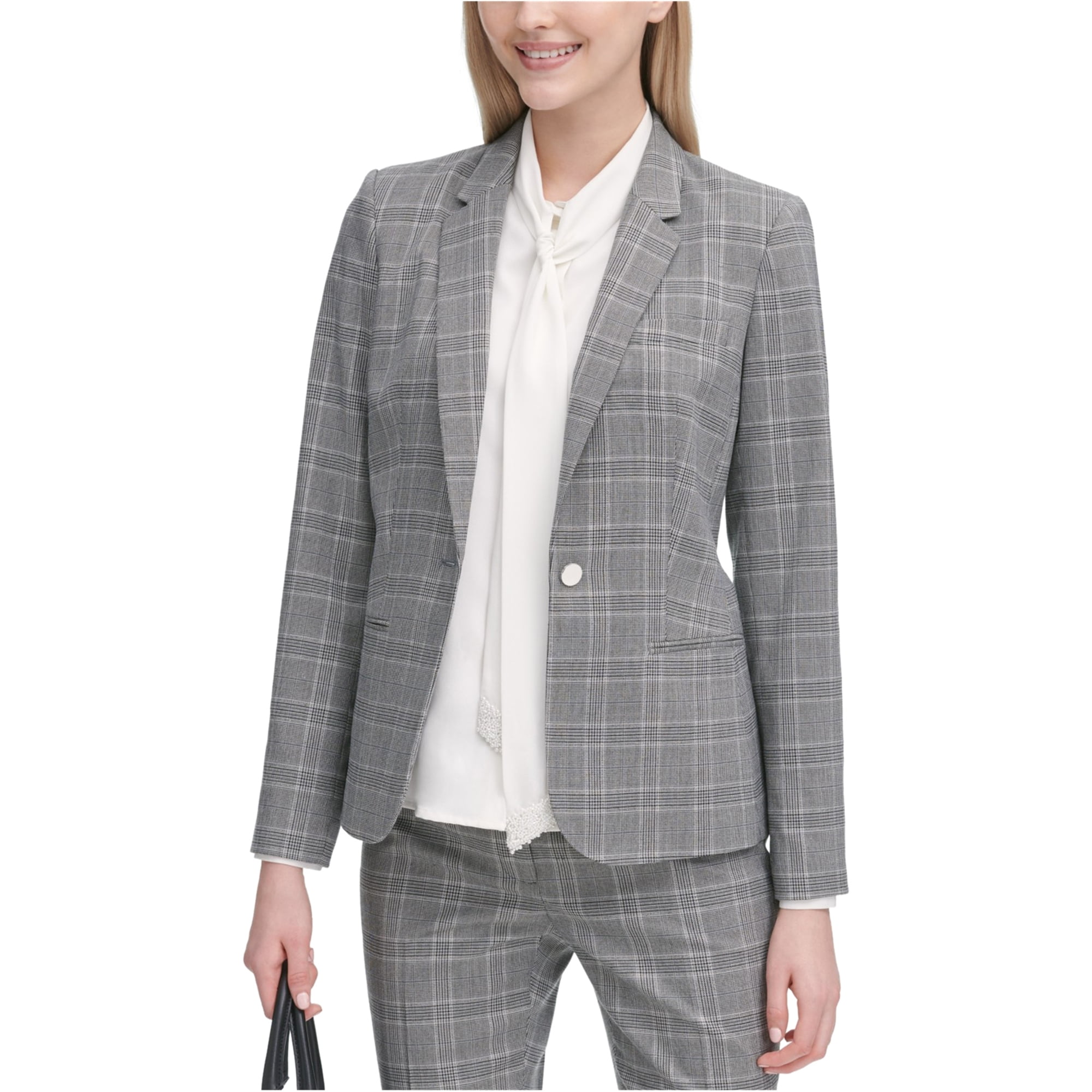 Calvin Klein Womens Plaid One Button 