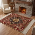 thumbnail image 3 of Red Boho Washable Area Rug 3'x5', Contemporary Abstract Ethnic Vintage Geometric Woven Cotton Tassels Kitchen Rugs, Non Slip Indoor Door Mat Throw Carpet for Entryway Living Room Nursery Laundry Room, 3 of 9