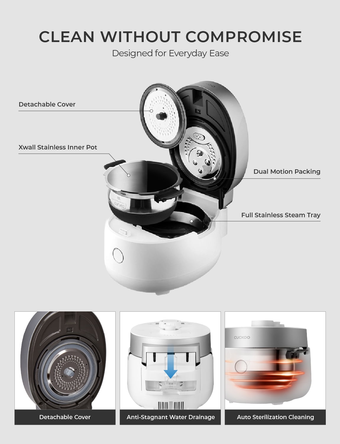 CUCKOO Twin Pressure Rice Cooker 3-Cup Uncooked / 6-Cup Cooked with Induction Heating Technology, 15 Menu Modes with Voice Guide, Small Rice Maker Multi-Cooker & Pressure Cooker (CRP-MHTR0309FW)