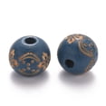 thumbnail image 2 of Painted Natural Wood Beads Laser Engraved Pattern Round with Flower Pattern Steel Blue 10x9mm Hole: 3mm, 2 of 2