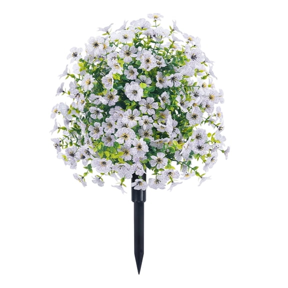Realistic Artificial Flowers with Ground Stakes for Outdoors – UV Resistant Faux Flowers, Artificial Outdoor Flowers with Ground Spike for Garden, Patio Porch, and Yard Decor, 1Pc(White,17.7x5")