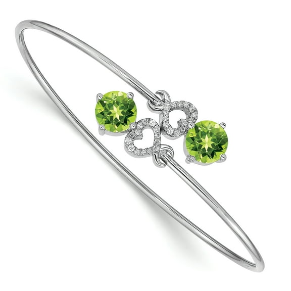 Primal Gold 14 Karat White Gold Peridot and Diamond Flexible Bangle