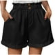 thumbnail image 2 of Puntoco Pantalones cortos de algodón para mujer Pantalones cortos holgados de pierna ancha de color liso con cintura elástica a la moda para mujer, 2 of 5