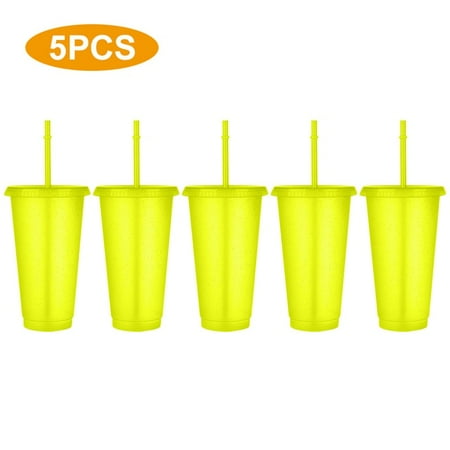 

dosili 5PCS Flash Powder Water Bottles For Girl With Straw Reusable Hard Plastic Tumbler With lid Coffee Cup Drinkware Christmas Gift