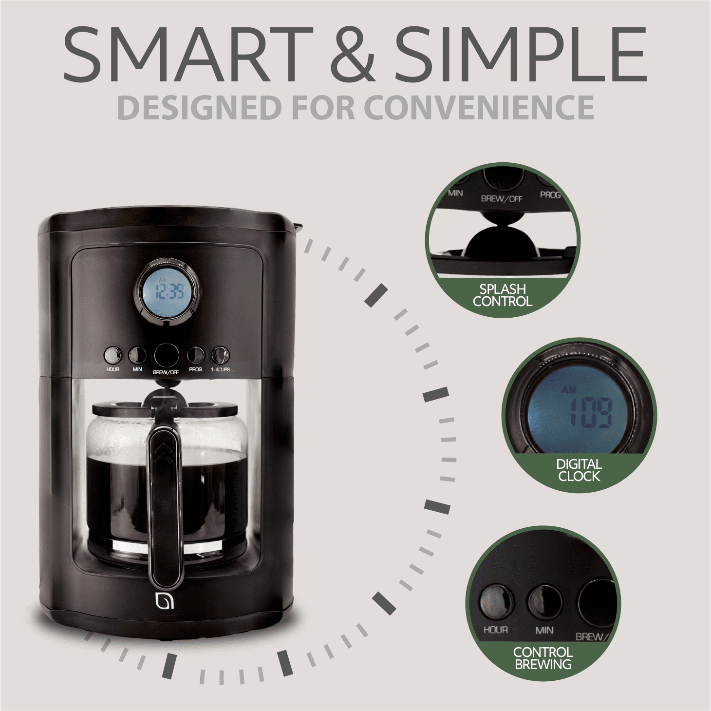 Willow Kitchen 12-Cup Drip Coffee Maker, Digital Programmable Coffee Maker with Auto Keep Warm Function, Black