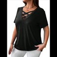 thumbnail image 3 of Tops para Mujer, Camisetas de Verano A con Cuello Cruzado, Túnicas Holgadas e Informales de Gran Tamaño Negro XL, 3 of 9