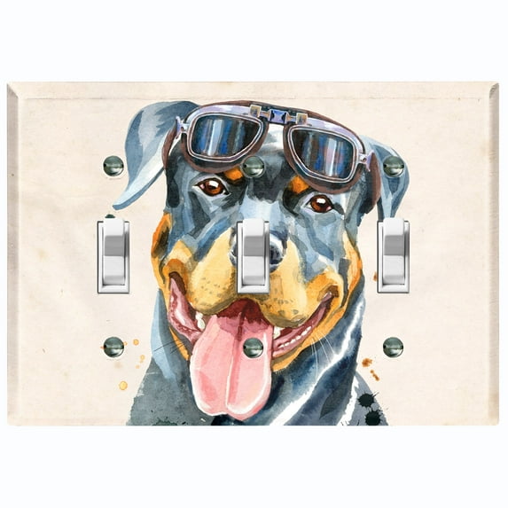 Metal Light Switch Plate Cover Cute Rottweiler Aviator Outfit Beige DOG020