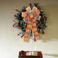 thumbnail image 4 of 2Pcs Fall Thanksgiving Halloween Wreath Bow, Large Pre-Tied Checkered Ribbon Swag Bow for Front Door, Indoor Living Room, Outdoor Courtyard Decoration, Autumn Holiday Ornament for Home, Porch, Mantel, 4 of 7