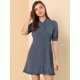 thumbnail image 5 of Vestido camisero Allegra K Cuello Volantes Botones En Cintura Azul Grisáceo T M, 5 of 6
